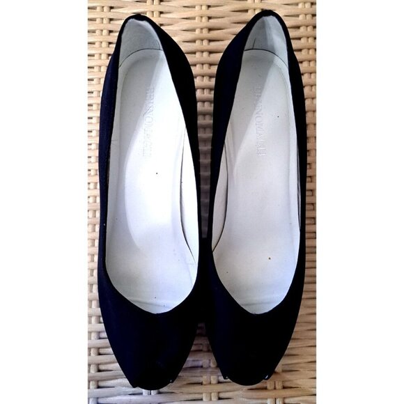 Bruno Magli Women's 9.5 Black Wedge Peep Toe Pumps 2" Heels - Picture 3 of 10